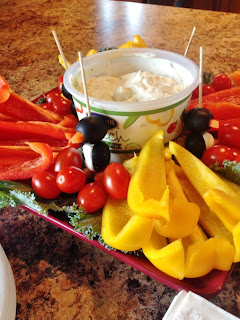 Crudites, dip, olive penguins, appetizers, finger foods