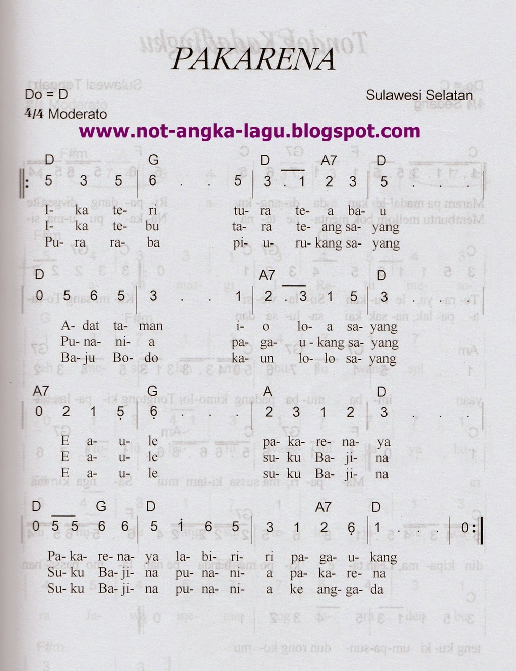 Not Angka Lagu Daerah Makassar