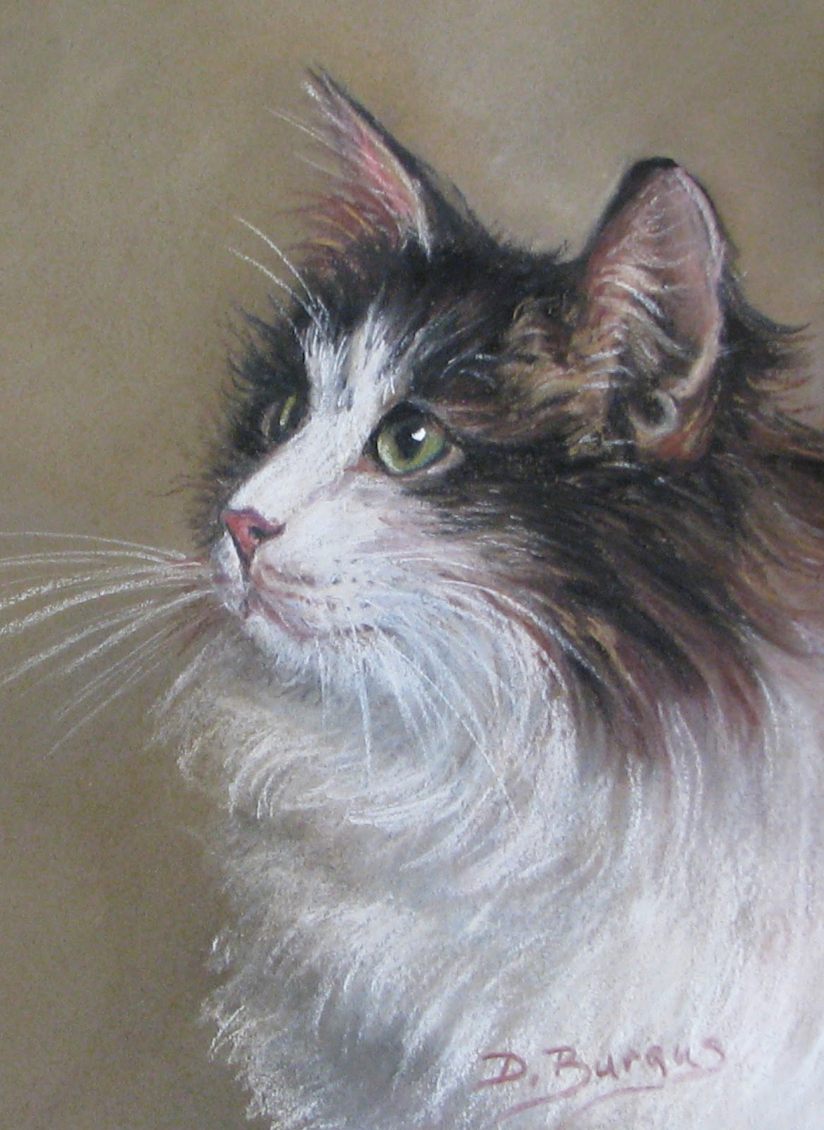 The Creative Spirit: Calico Cat Art Kitty Pastel Painting by Della Burgus