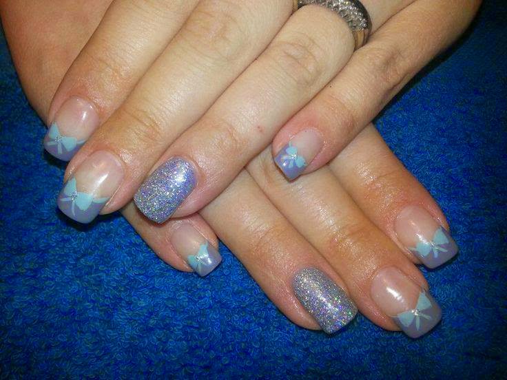 Acrylic sculpts hard gel nails with silver french acrylics and LED