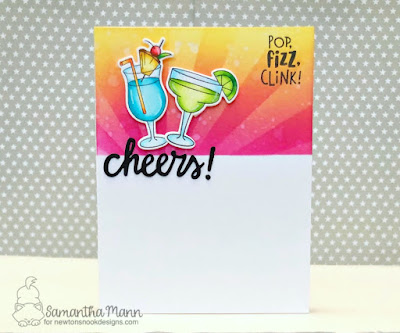 Pop Fizz Clink Card by Samantha Mann for Newton's Nook Designs, Cheers, Distress Ink, Ink Blending, cocktails, die cuts, #newtonsnook #diistressinks #inkblending #cheers #cocktails #handmadecards #cards
