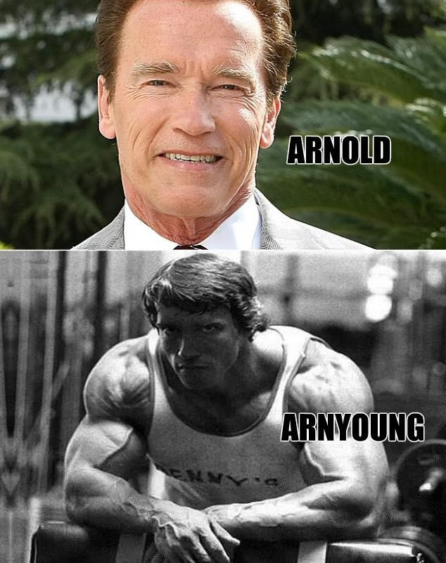 young Arnold Schwarzenegger vs old Arnold