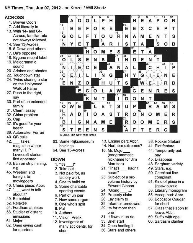 Hold sway crossword The New York Times Crossword in Gothic: 06.07.12 — I Before E