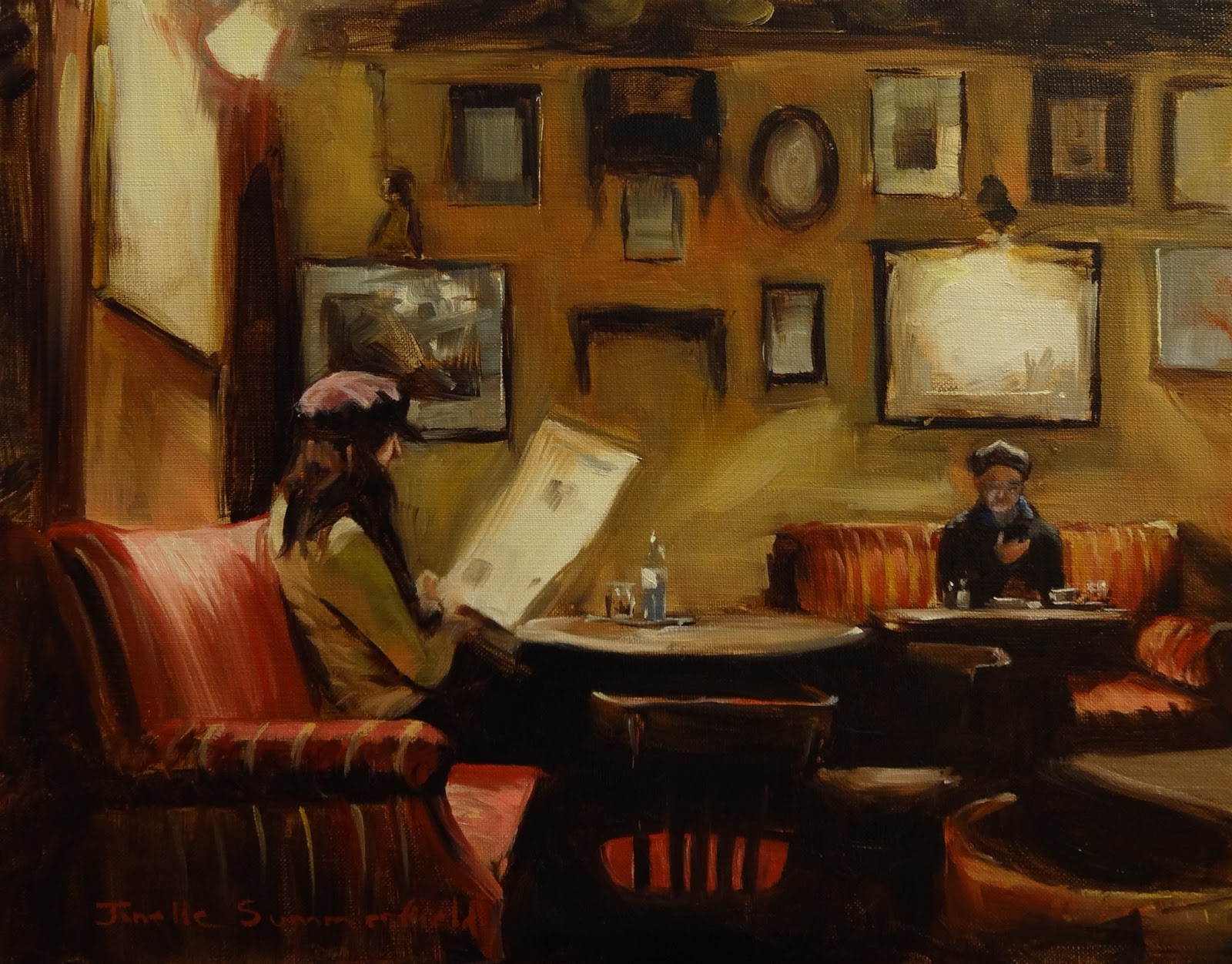 Jonelle Summerfield Oil Paintings Reading at Cafe Hawelka