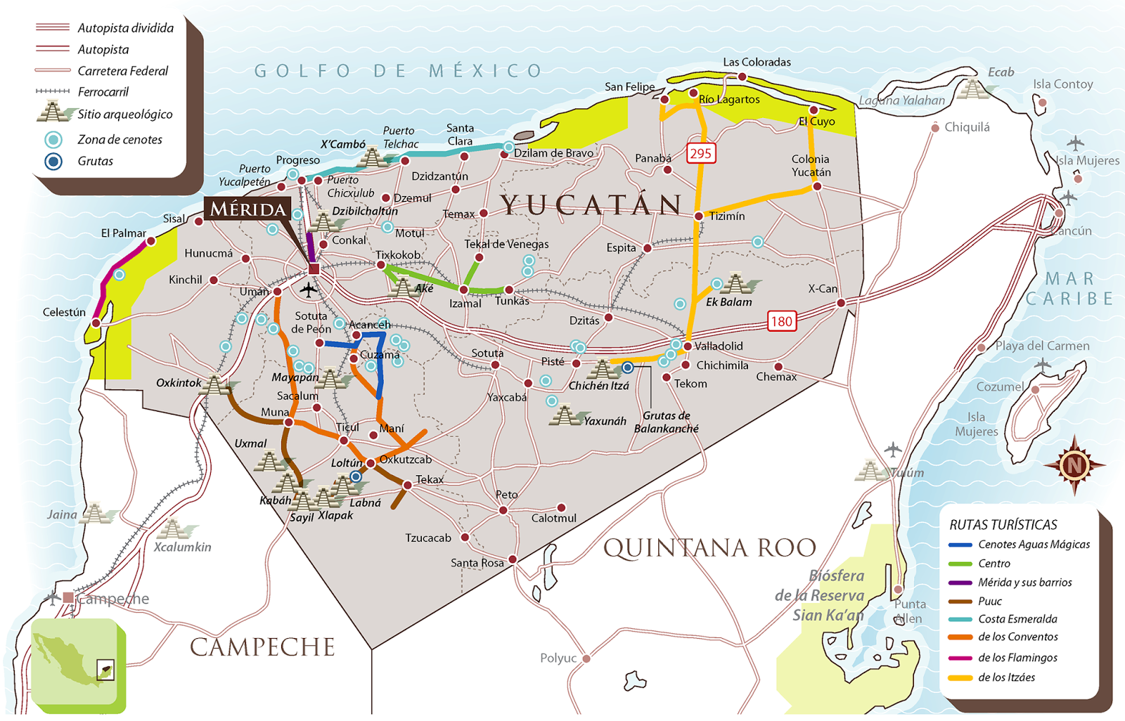 Guía Turística De Mérida Yucatán Mapa De Rutas Turísticas Desde Mérida