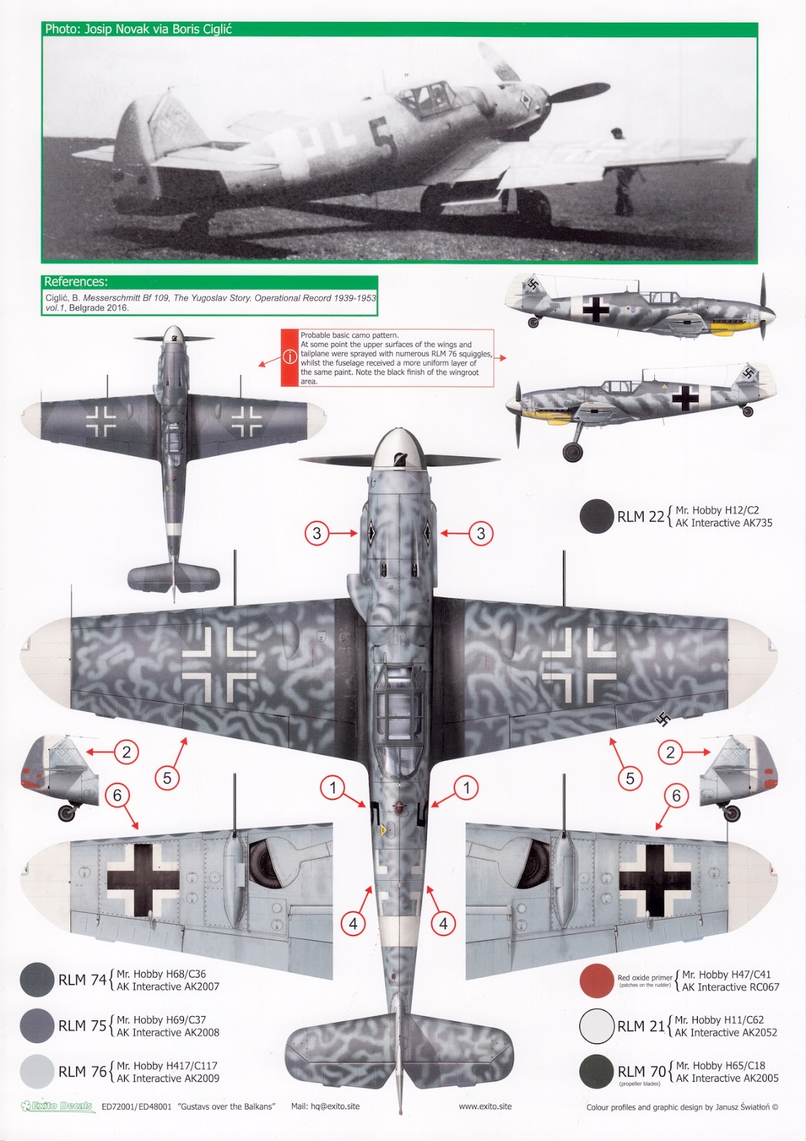 Messerschmitt Bf109G-6 EXITO DECALS ED72001-1:72 Gustavs Over The Balkans