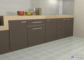 Desain Interior Kitchen Set Model Lurus Warna Kayu Tua