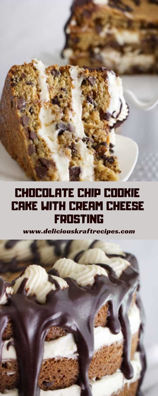 CHOCOLATE CHIP COOKIE CAKE WITH CREAM CHEESE FROSTING