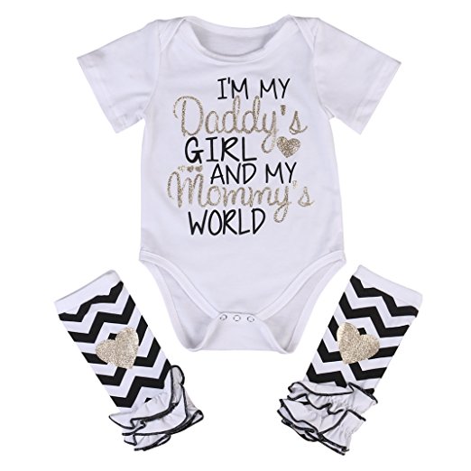 3 Styles Newborn Baby Girl I'm Daddy Girl Letter Print Bodysuit+Leg