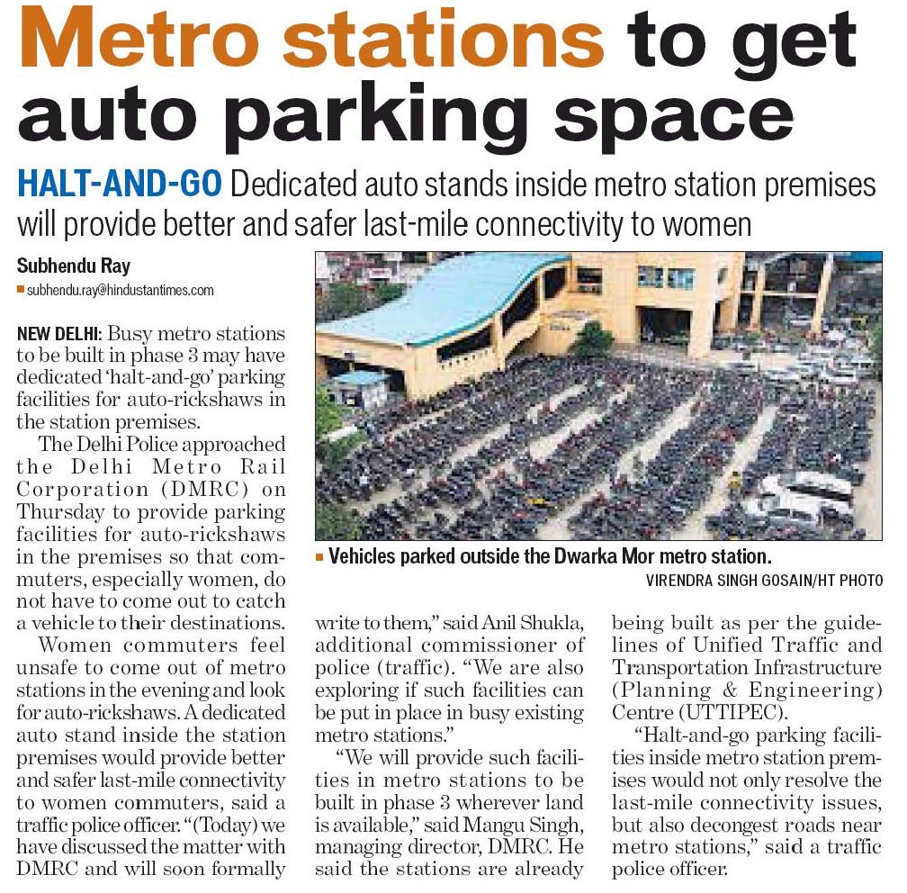 UTTIPEC Metro stations to get auto parking space