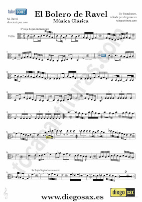 Tubepartitura El Bolero de Ravel de Maurice Ravel Partitura para Viola en clave de do partitura de Música Clásica