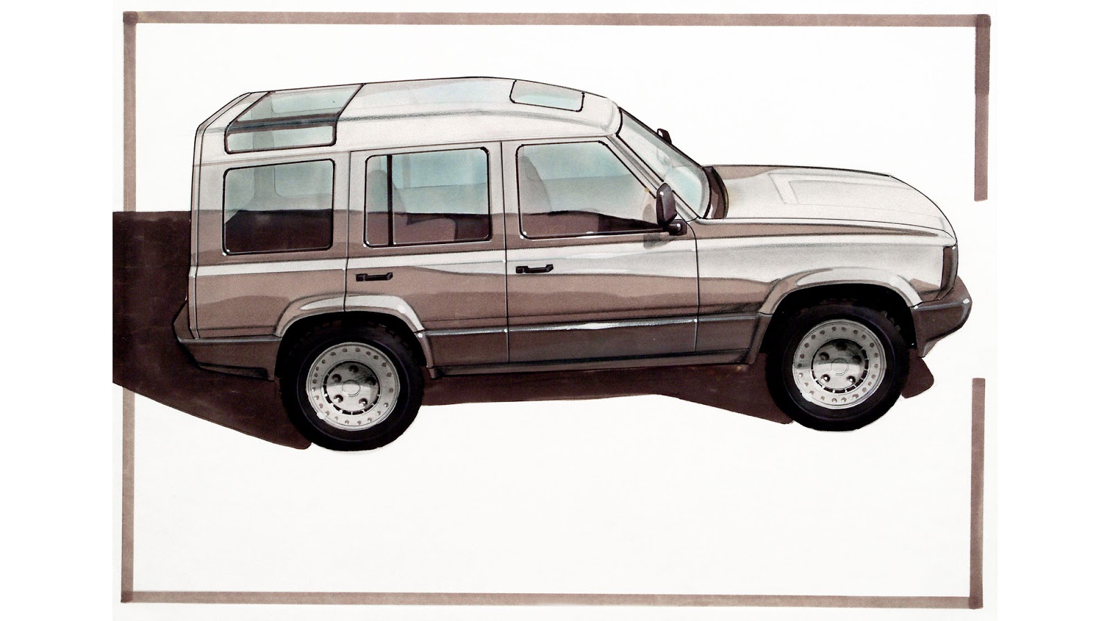 1986 sketch of the first Land Rover Discovery by Mike Sampson