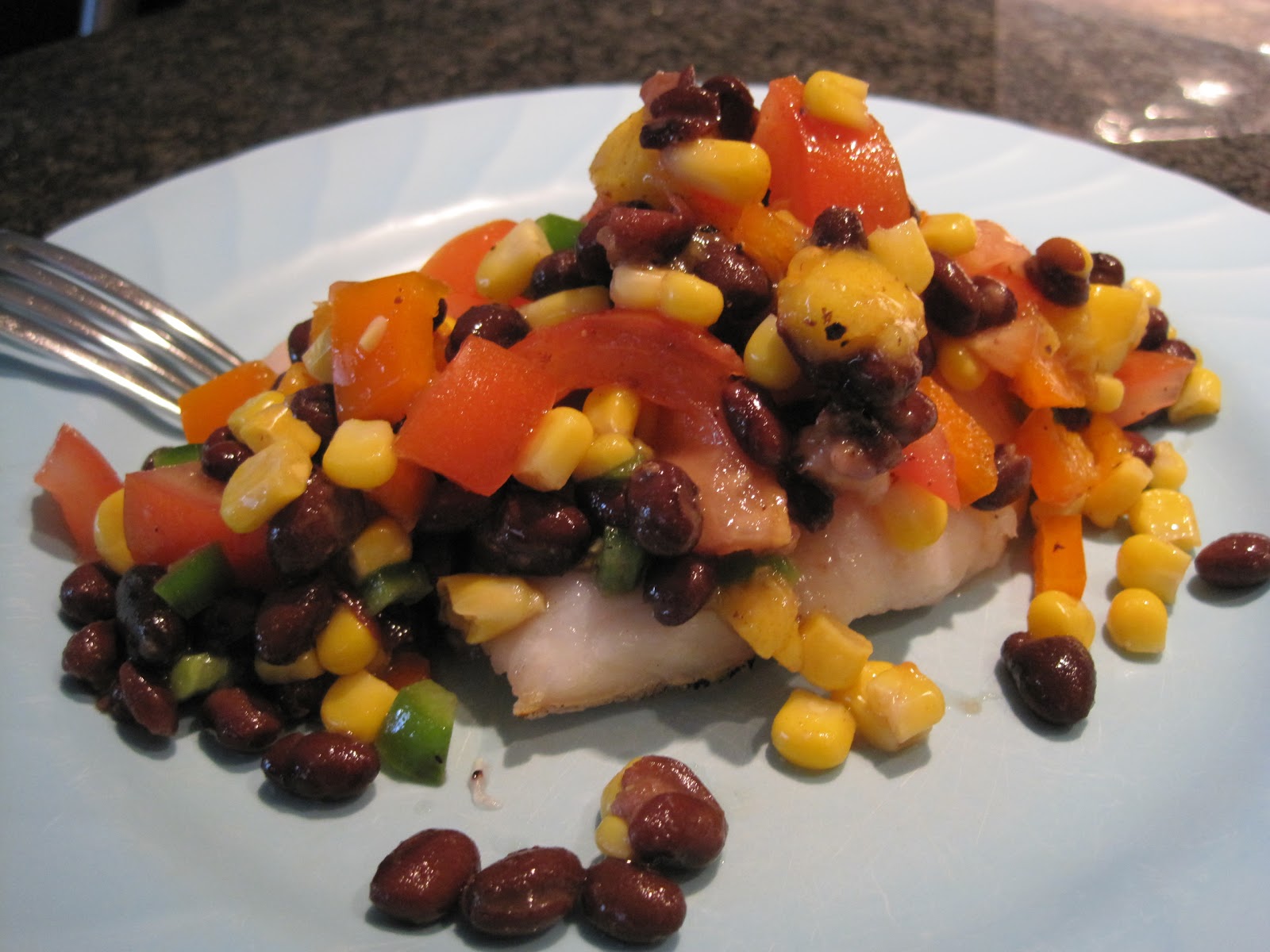 homeculinaryclasse Halibut with Black Bean and Corn Salsa