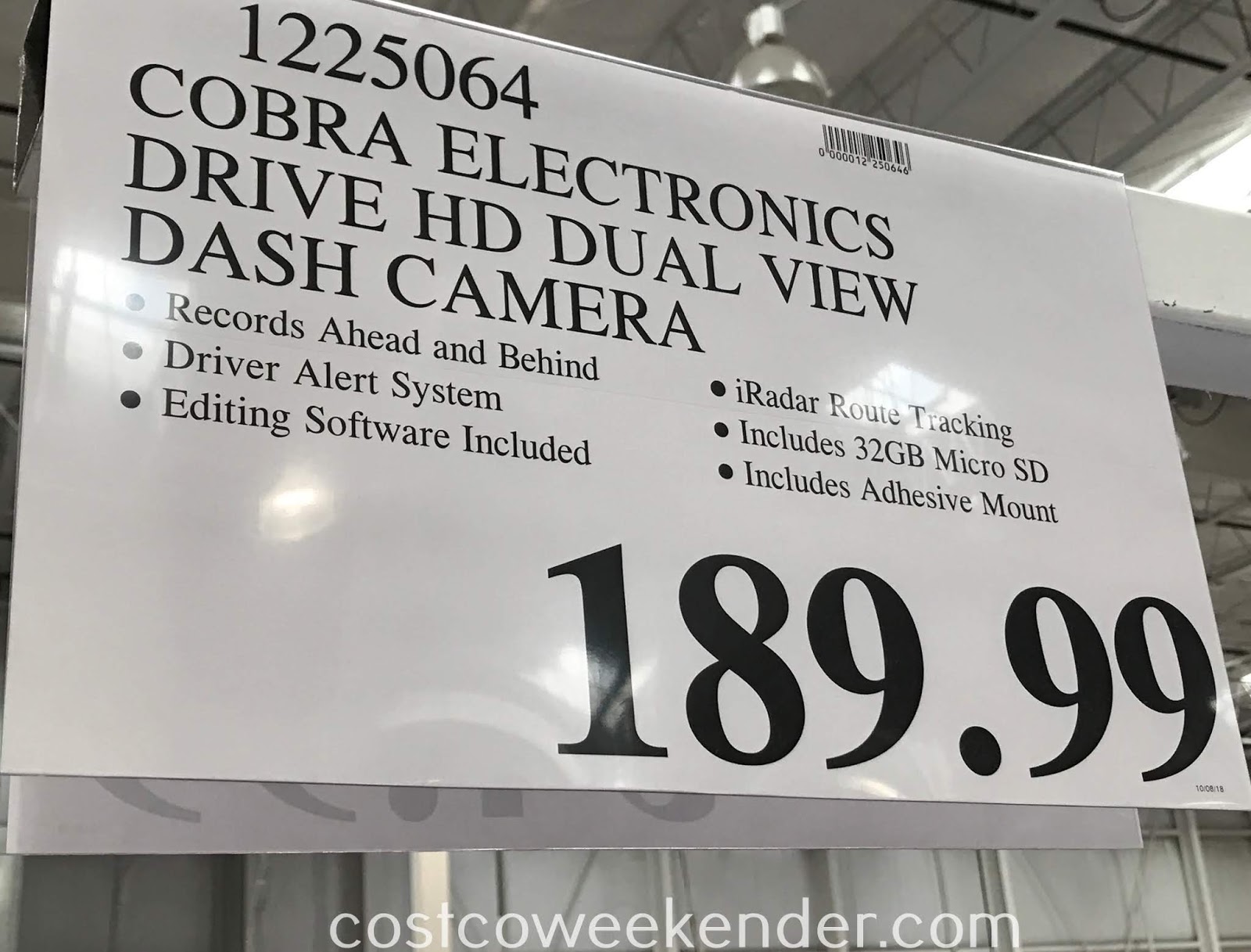 Cobra Drive HD Dash Camera Dual View System Costco Weekender