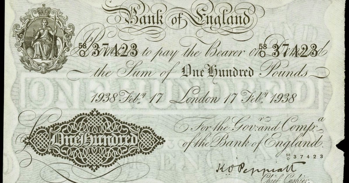 Bank of England 100 Pound White Note 1938 PeppiattWorld Banknotes