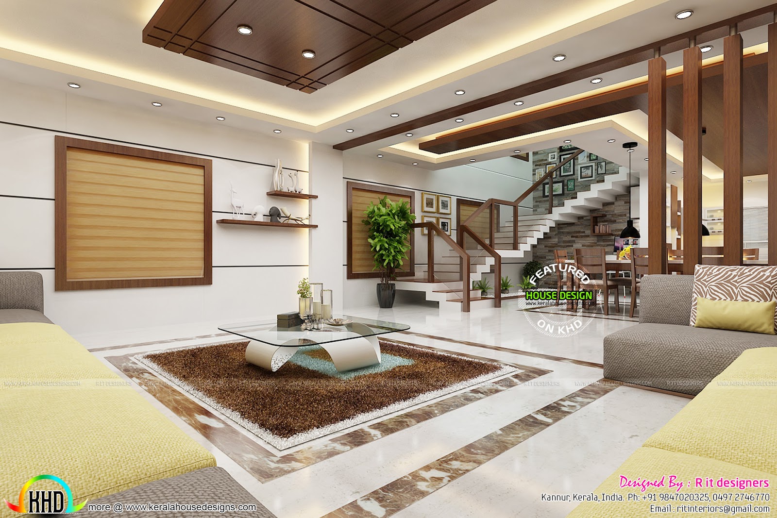 Beautiful living and dining room interiors Kerala home