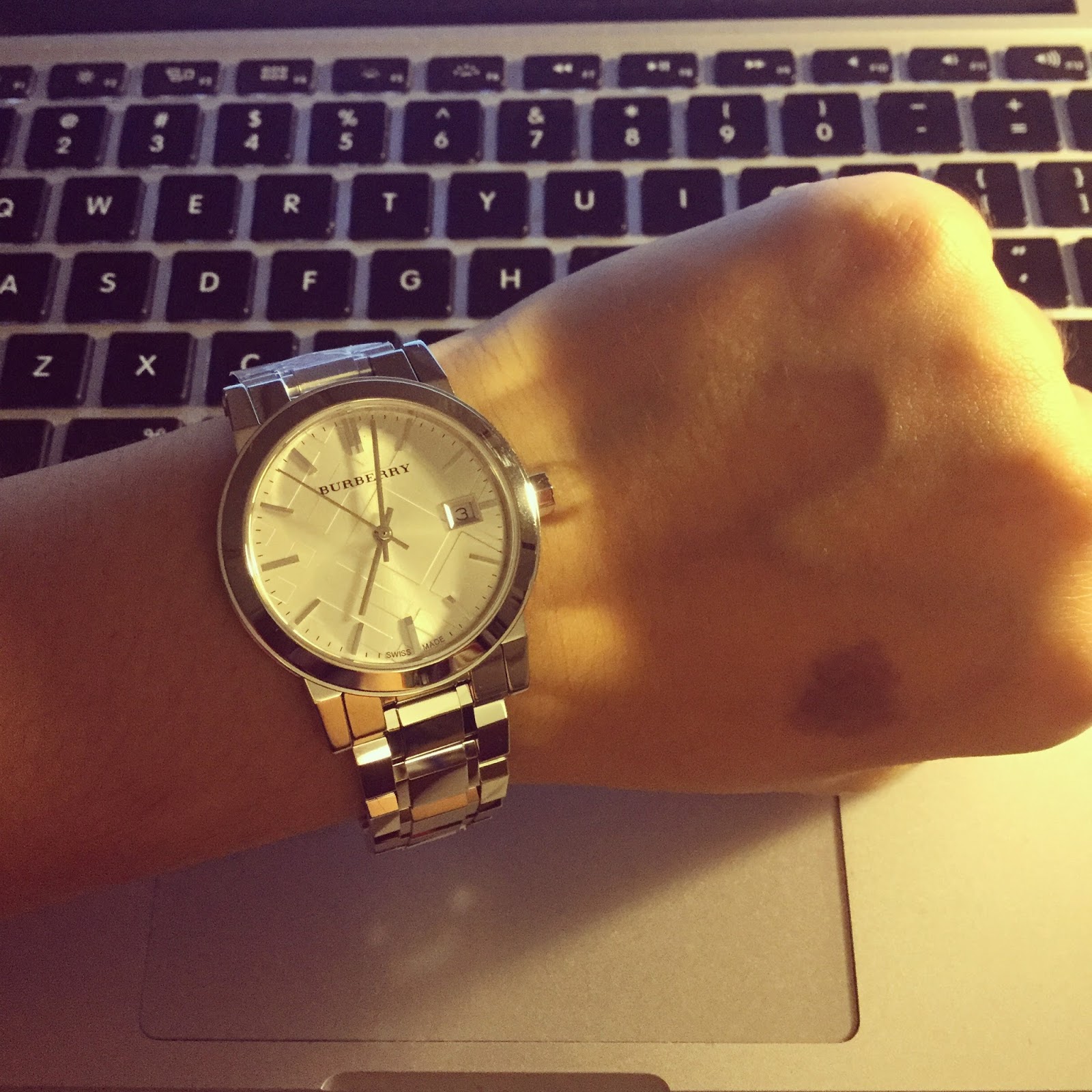 burberry check stamped chronograph bracelet watch