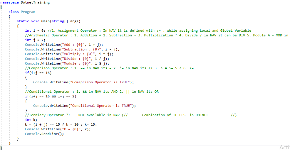 MS Dynamics 365 Business Central : Dotnet Tutorial 3 Operators