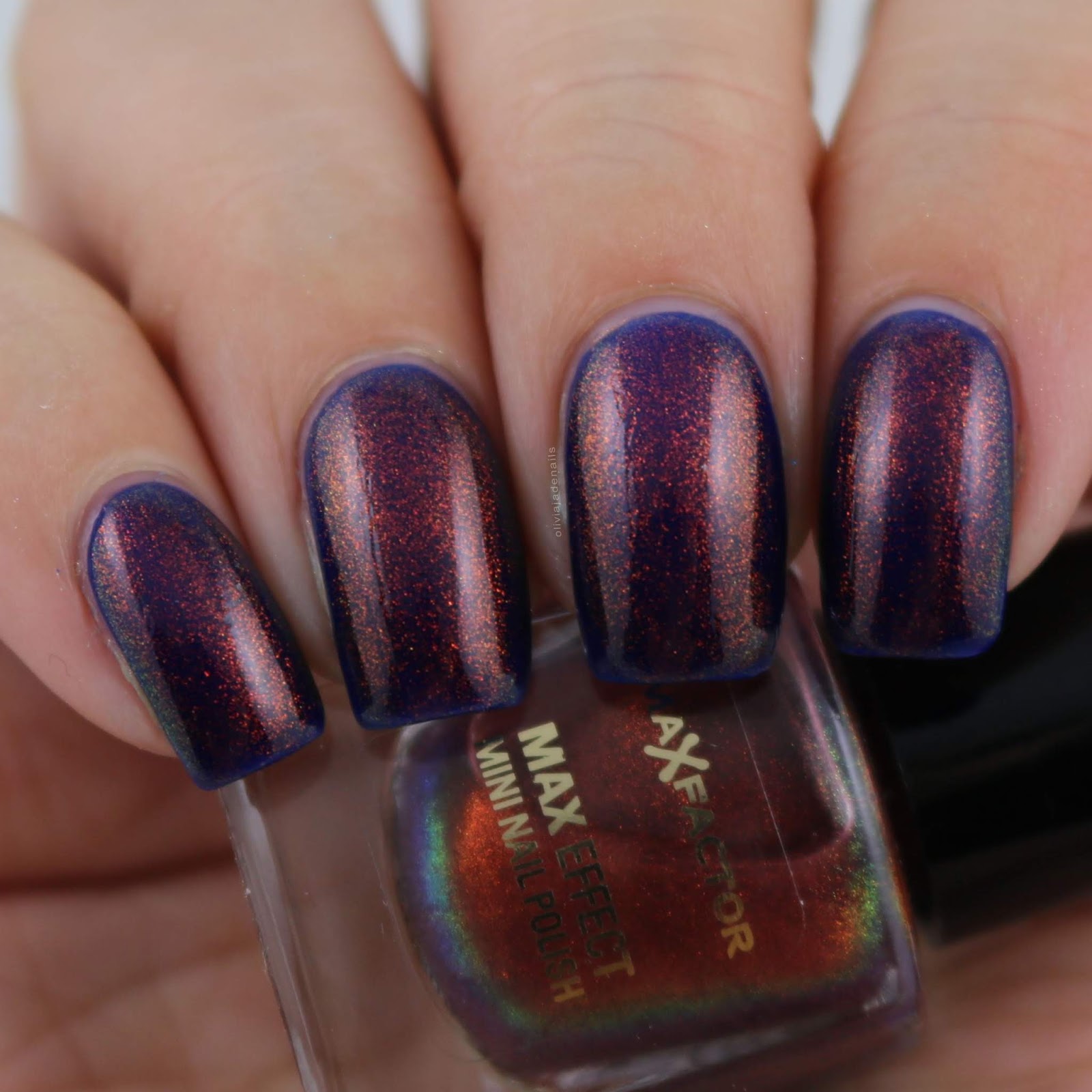 Max Factor Fantasy Fire (over Revlon Royal) swatched by Olivia Jade Nails