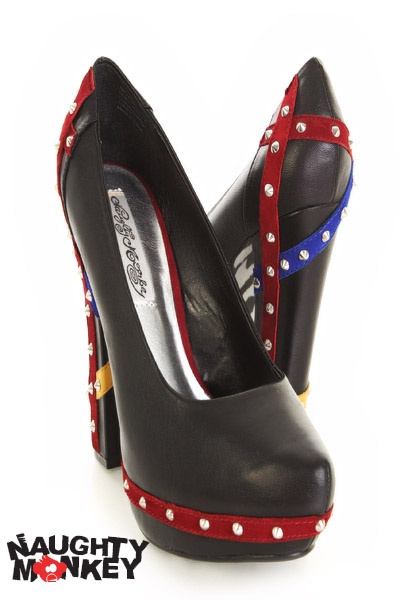 Women's Fashion Branded styles: Naughty Monkey:Multi Brights Leather Strappy Pyramid Studded Heels