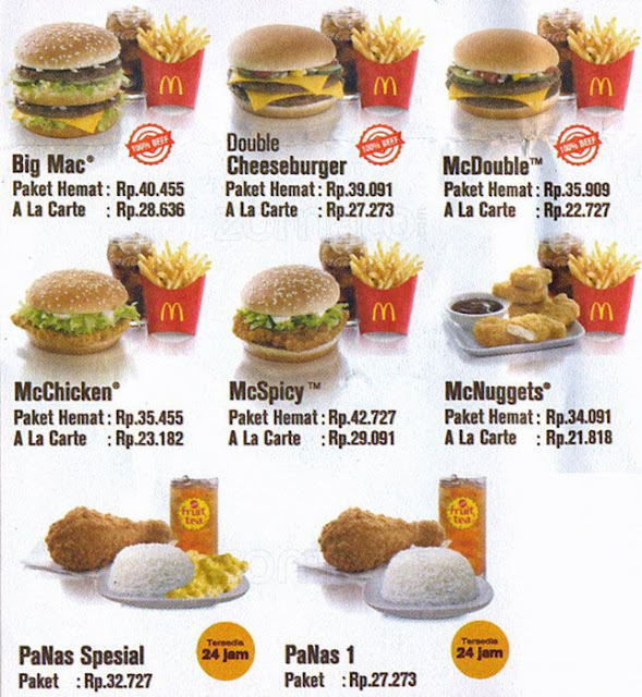 Harga Menu McDonald's Kelapa Gading