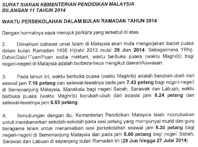 Waktu Persekolahan Bulan Ramadan Kementerian Pendidikan Malaysia KPM