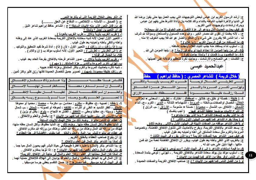 اقوى 14 ورقة خلاصة الدرجة النهائية فى امتحان اللغة العربية للشهادة الاعدادية ترم ثان A%2B%252812%2529