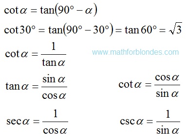 Useful formulas Useful formulas of trigonometric. cot, tan, sec, csc. Mathematics For Blondes.