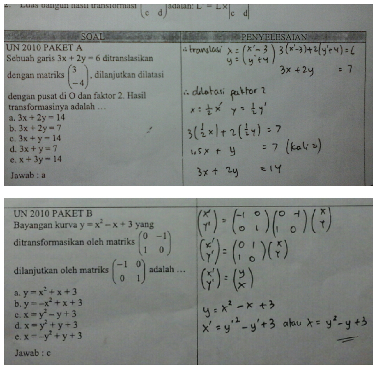 Contoh Soal Refleksi Y X