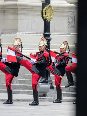 Changing of the guard ceremony at Palacio de Gobierno del Perú in Lima Central
