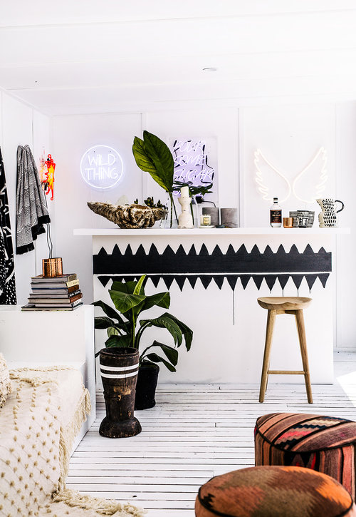 Decoración boho en blanco y negro