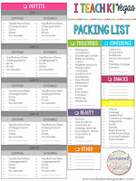 This is a screenshot of a free packing list for the I Teach K Conference.