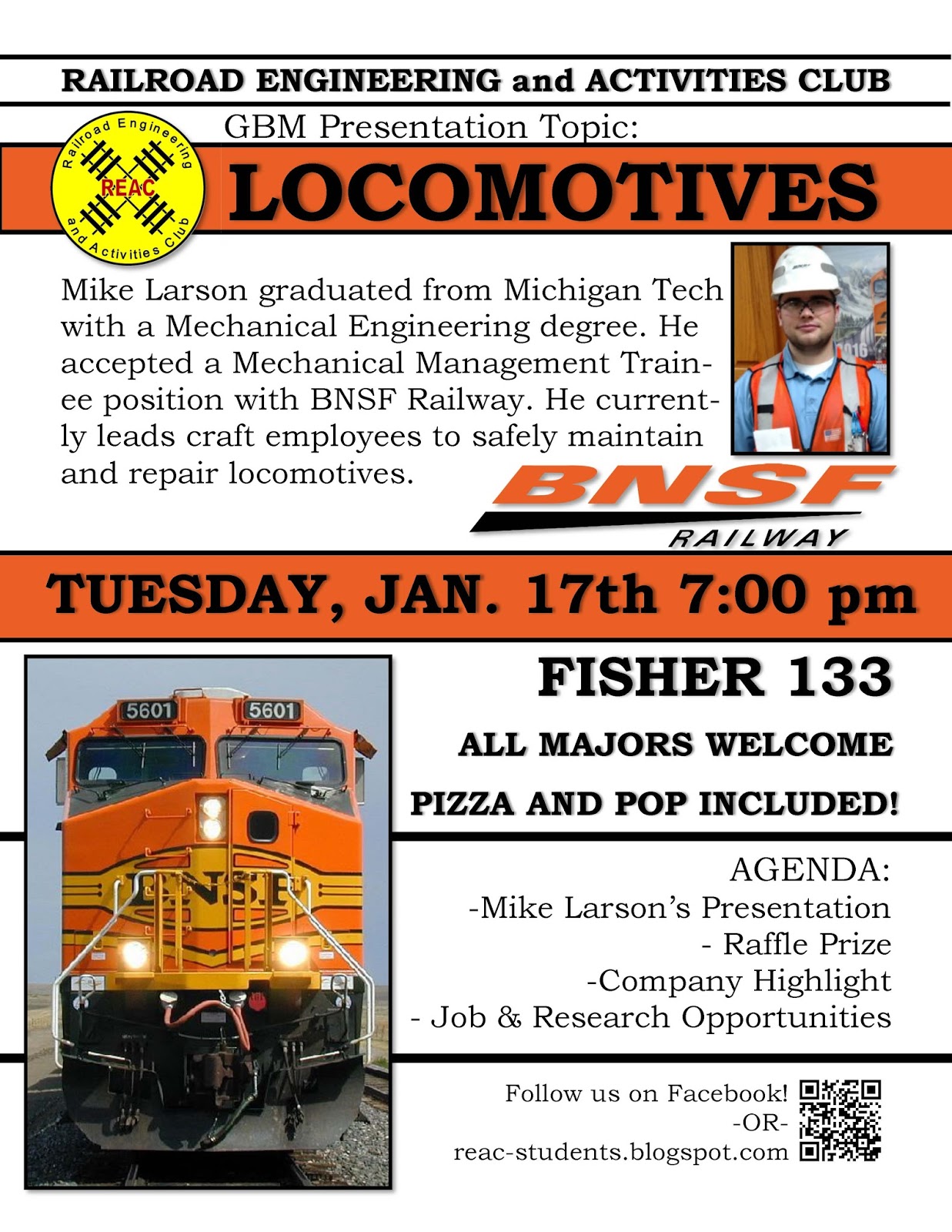 railroad engineering and activities club reac bnsf company information flyer for job fair