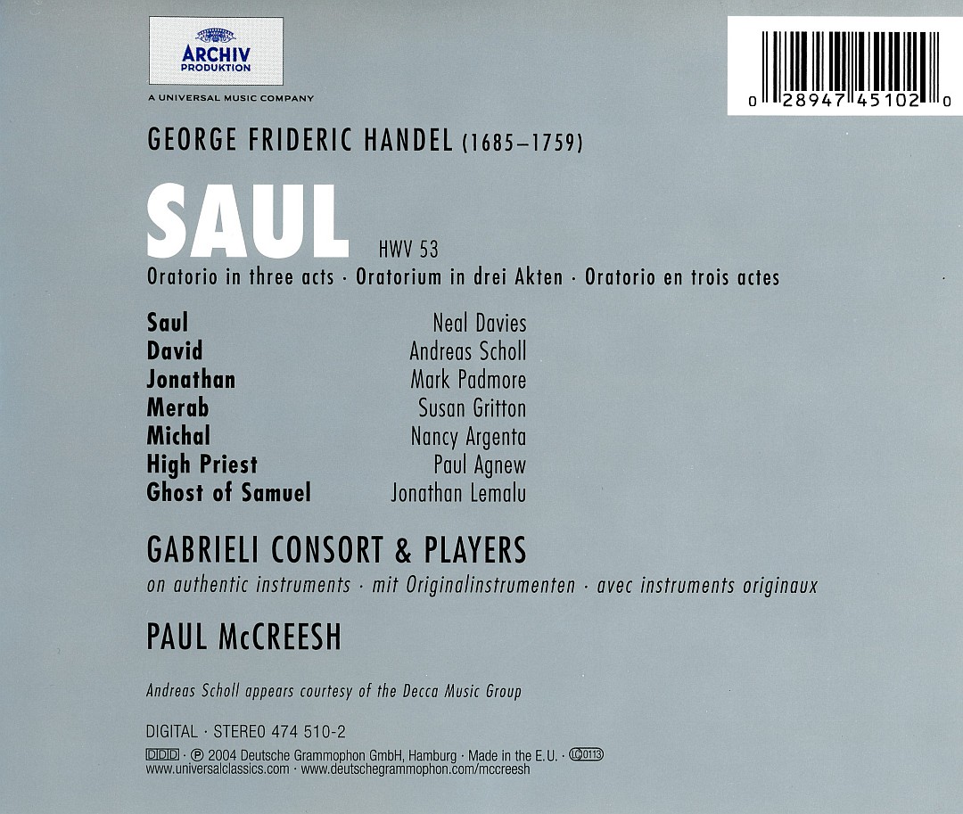 makdelart classique G.F. Handel Saul (Paul McCreesh) [3CD]
