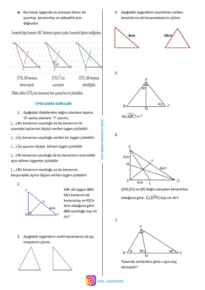 8 Sinif Ucgen Cizimi Ve Temel Elemanlari Konu Anlatimi Test Matematik
