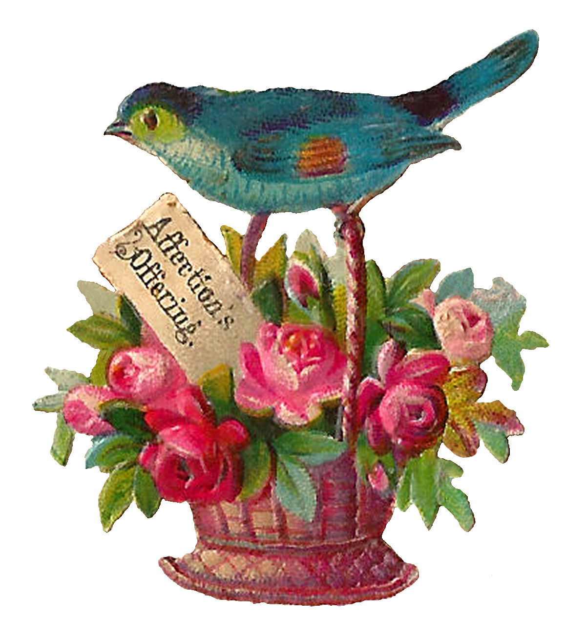 Antique Images Free Printable Greeting Design Bird Flower Basket