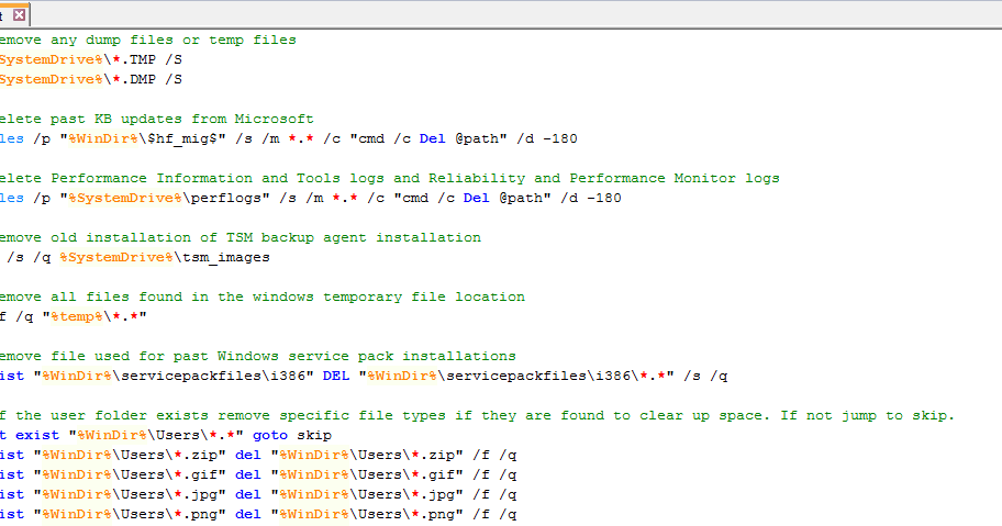 C: drive cleanup batch script style... | $ServerName.active