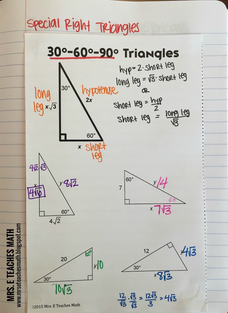 Right Triangles Interactive Notebook Pages  Mrs. E Teaches Math