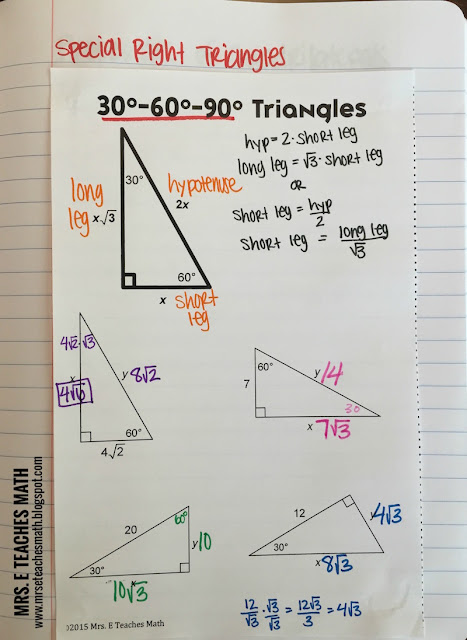Special Right Triangles Interactive Notebook Page:  30-60-90   mrseteachesmath.blogspot.com