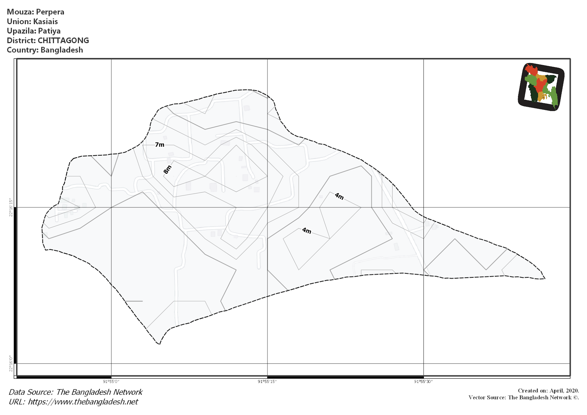 Map of Perpera Mouza of Patiya Upazila, CHITTAGONG, Bangladesh.