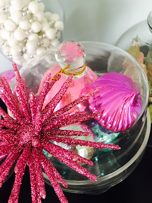 Pink ornaments, pastel ornaments in glass dish