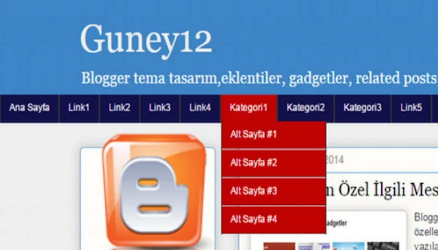 Blogger, Ana sayfanızda statik sayfalar, açılır dikey menü ve sosyal paylaşım site linklerini kullanıp istediğiniz gibi özelleştirme yapabileceğiniz sabit ve dikey açılır menü çubuk eklentisi.