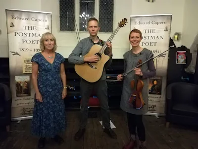 Devon author, Liz Shakespeare with musicians Nick Wyke and Becki Driscoll