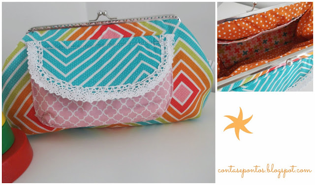 bolsa c/ fecho metálico, porta chaves e porta lenços papel em tecido