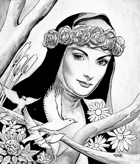 Santa Rosa de Lima y aves colorear