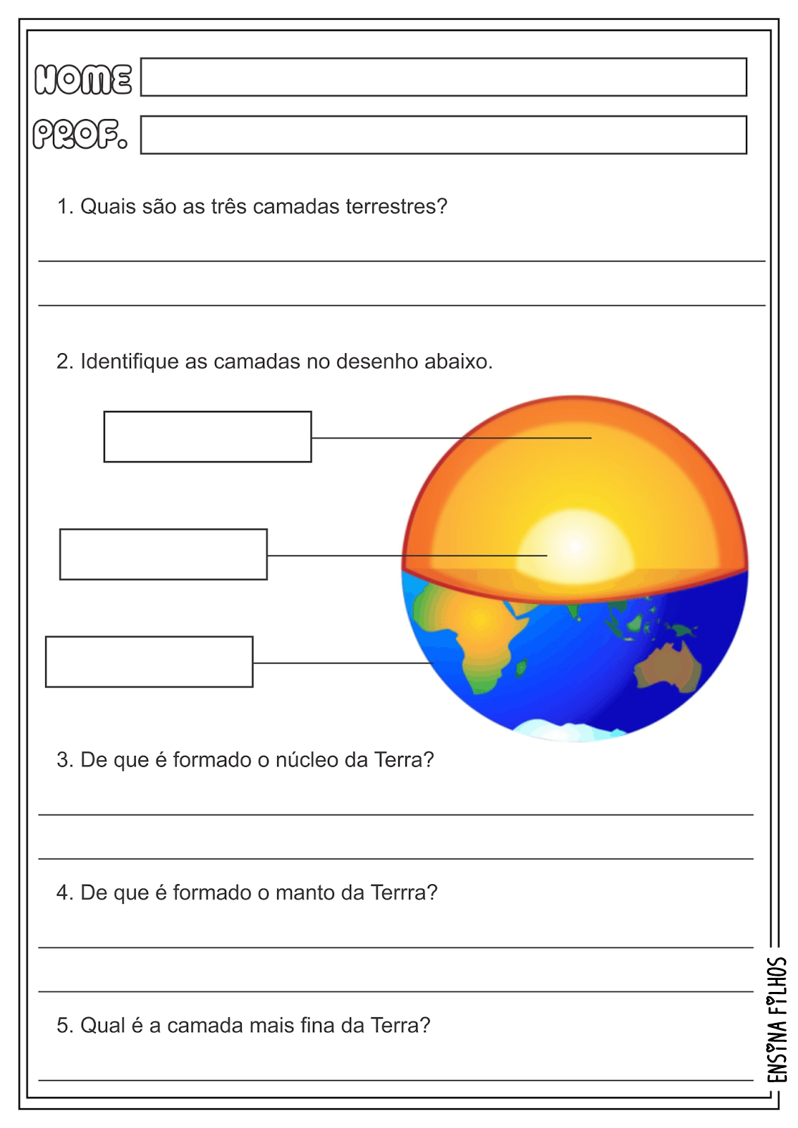 Atividade Sobre As Camadas Da Terra 5 Ano - ZULEDU