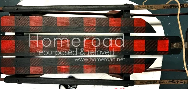 Red and Black Christmas Buffalo Check Vintage Sled with overlay