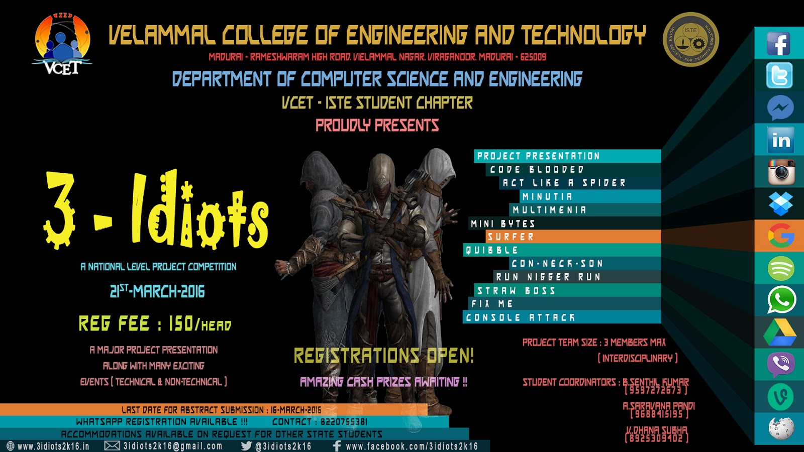 3 Idiots Symposium Invitation At Vcet Madurai