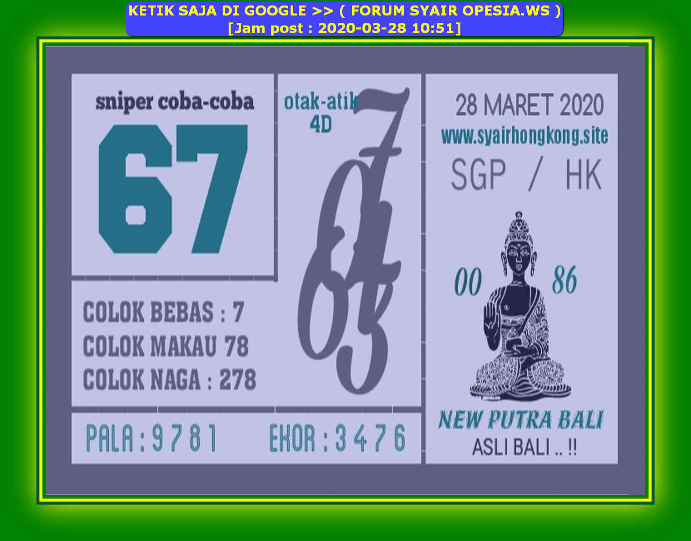 Kode Syair Singapore 28 Maret 2020 Forum Syair Togel Hongkong Singapura Sydney