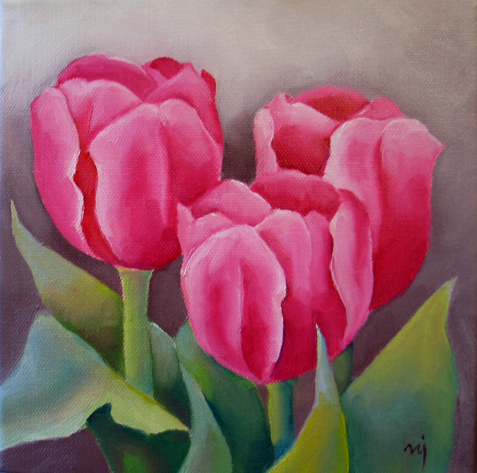 Nel's Everyday Painting Pink Tulip Portrait SOLD